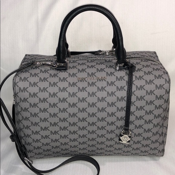 MICHAEL Michael Kors Handbags - Michael Kors Kirby Large Satchel Blk/Grey